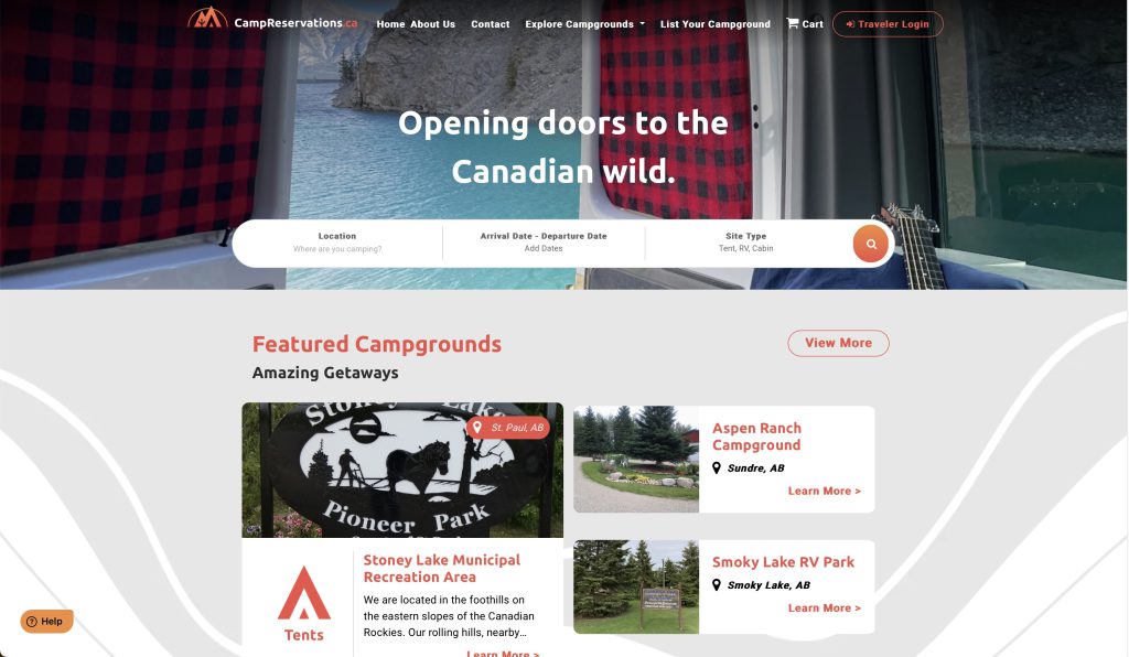 Screenshot of CampReservations.ca
